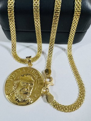 18K 750 Real Gold Chain Gold Saint Set Necklace 21.8-22  long 3.8mm 13.3g Unisex