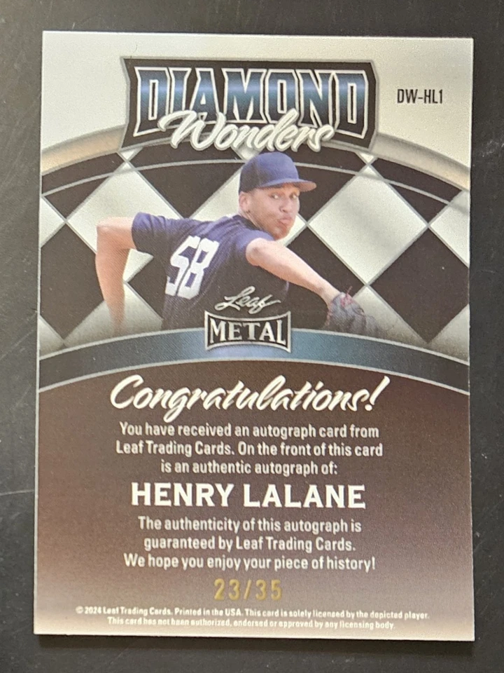 2024 Leaf Metal Baseball Diamond Wonder 23/35 Henry Lalane Autograph Card - Image 2 of 2