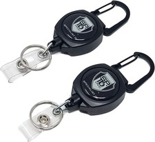 2 Pack - Heavy Duty Retractable Badge Reel with ID Holder Strap Keychain -