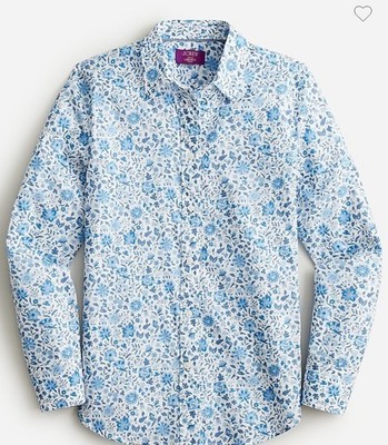 Blue & White J Crew  Cotton Fitted Shirt LIBERTY Grace Emily Bell Floral Print 8