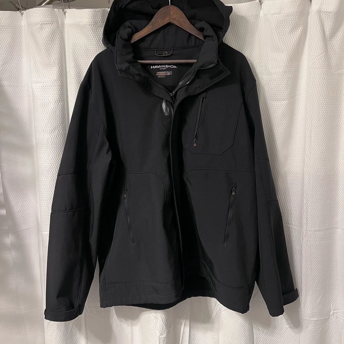 HAWKE & CO Men's HOODED Packable QUILTED Puffer JACKET Black