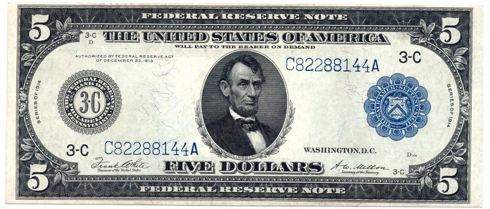 1914 $5 Federal Reserve Note, Philadelphia Fr. 855a -PCGS 40 PPQ! Crisp & Bright - Image 2 of 4