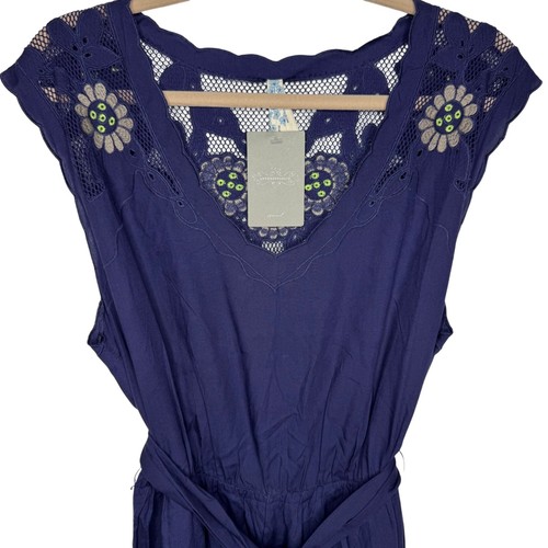 New Anthropologie Maeve Navy Blue Embroidered Floral Lace Mini Dress Women M - Picture 2 of 7