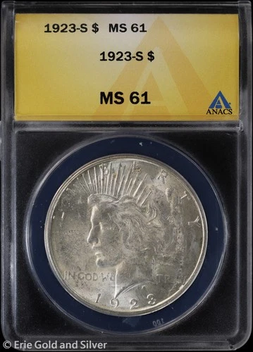 1923-S $1 Peace Silver Dollar ANACS MS 61 | Uncirculated UNC BU