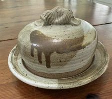 Art Pottery Rustic Design Dome Lid Butter Keeper  Signed