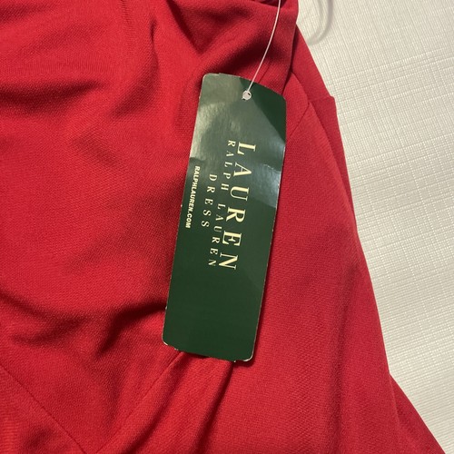 Lauren Ralph Lauren Midikleid rot V-Ausschnitt Drop Waist Plissee Damen Gr. XL neu - Bild 9 von 13