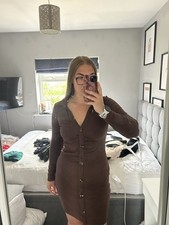 Long Sleeve Brown Button Down Midi Dress