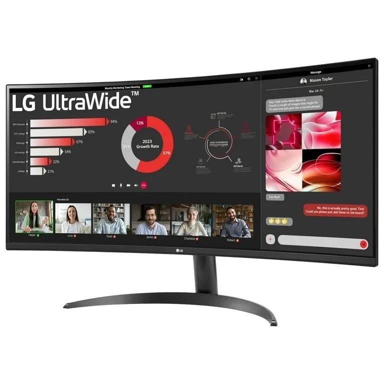 LG 34" Curved UltraWide WQHD HDR 10 100Hz Monitor, Black - Image 3 of 4