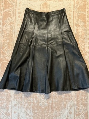 Women s Vintage Midi Flare Black Leather Skirt Size Medium Excellent