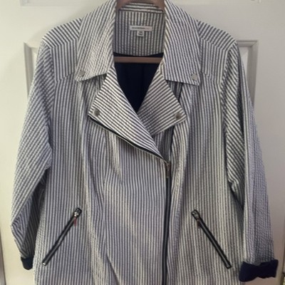 Isaac Mizrahi Live Plus 20W Seersucker Moto Jacket Long Sleeve Pockets