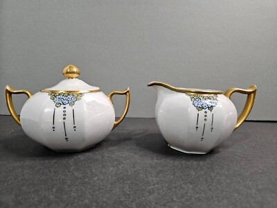 Vtg. Z.S.& C. Bavarian Sugar & Creamer Set Hand Painted with gold color accents