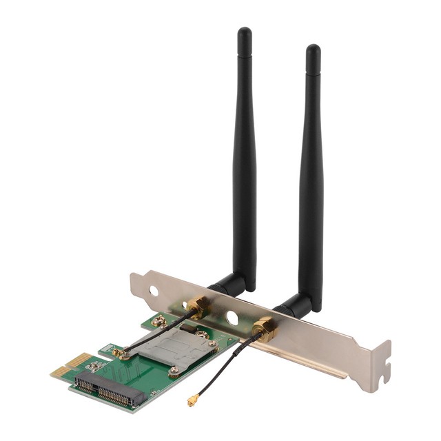Mini PCI-E Express to PCIE Wireless WiFi Adapter w/ 2 Antenna Green Board AC1094