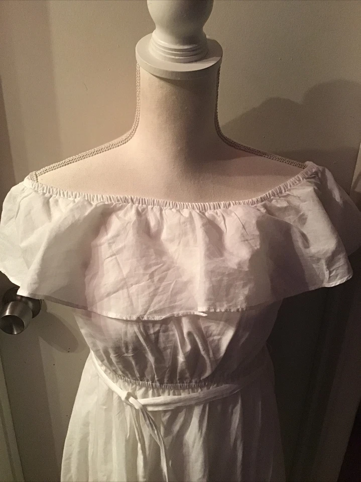 Grace Elements Ruffle Off-Shoulder Belted  White Lining Long  Dress Size L  - Imagem 3 de 4