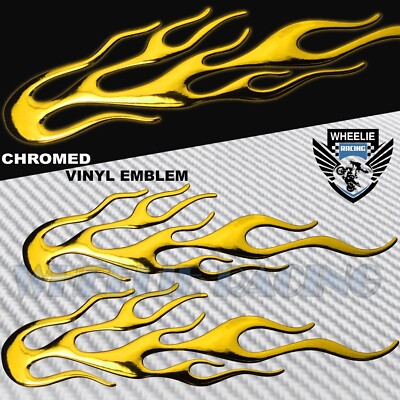 2 X 6.25'' 3D POLISHED ABS/SHINY EMBLEM DECAL LOGO FENDER STICKER FIRE/FLAME GOLD