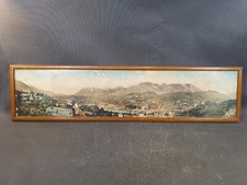 Ancien cadre en bois avec image panoramique d'Albertville sous vitre années 1950