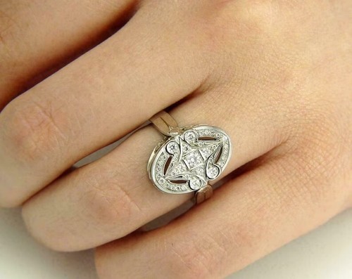 Vintage Round Cut Lab Created Diamond Engagement 14K White Gold Finish Gift Ring - Picture 5 of 8