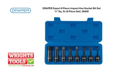 Draper Expert 8 Stück 1/2 Zoll Antrieb Impact Sechskant Bit Steckschlüsselsatz 5 - 19 mm 26439