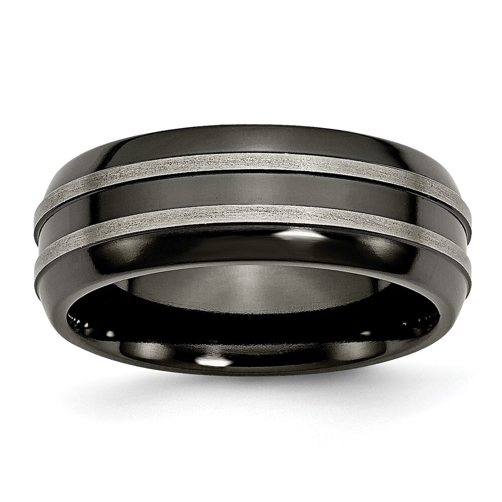 Titanium Grey & Black Titanium Brushed and Polished 8mm Band Ring Size 8