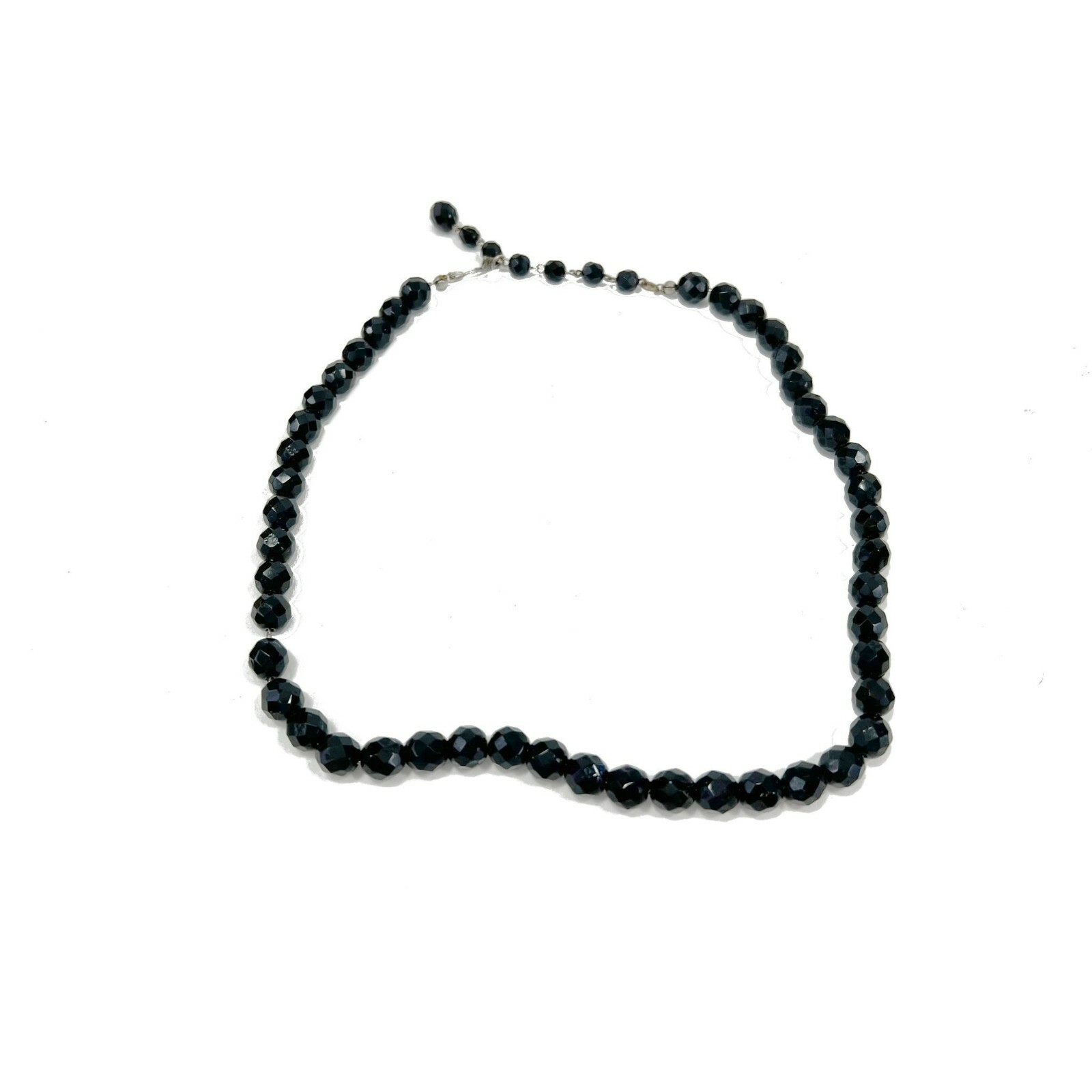 Vintage Black Faceted Glass Bead Choker Necklace Chain Strung 19" c