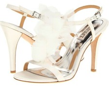 Badgley Mischka Size 10 White Satin Open High Heel Sandal Shoe Msrp 225.00