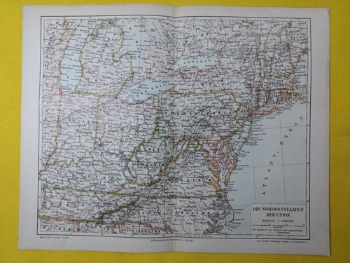 1896 Northeastern UNITED STATES Vintage MAP New York New Jersey 11.5 x 9.5 C18-3 - Picture 2 of 3
