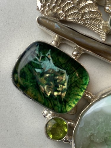 3” Sterling Silver 925 Winged Multi-Stone Agate Pendant New Old Stock - Picture 3 of 6