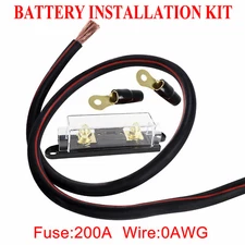 200A AMP ANL Fuse & Inline Fuse Holder Battery Install Kit 1/0 Gauge 1 2 3 4 Ft.
