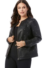 Roaman's Women's Plus Size Rhinestone-studded Bomber Jacket