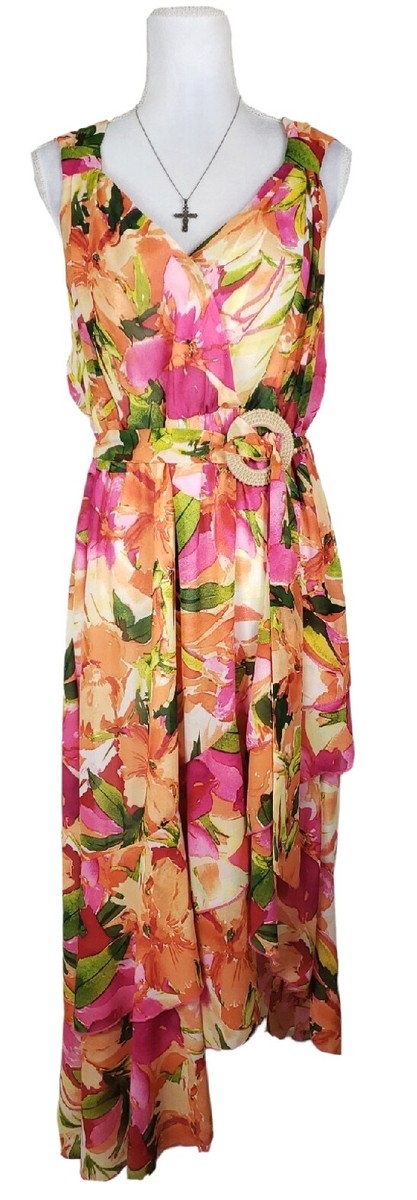 Shein SXY ~Woman Plus Size 2XL~ Yellow Green Pink Floral Dress Asymmetric Hem. Shein SXY ~Woman Plus Size 2XL~ Yellow Green Pink Floral Dress Asymmetric Hem.