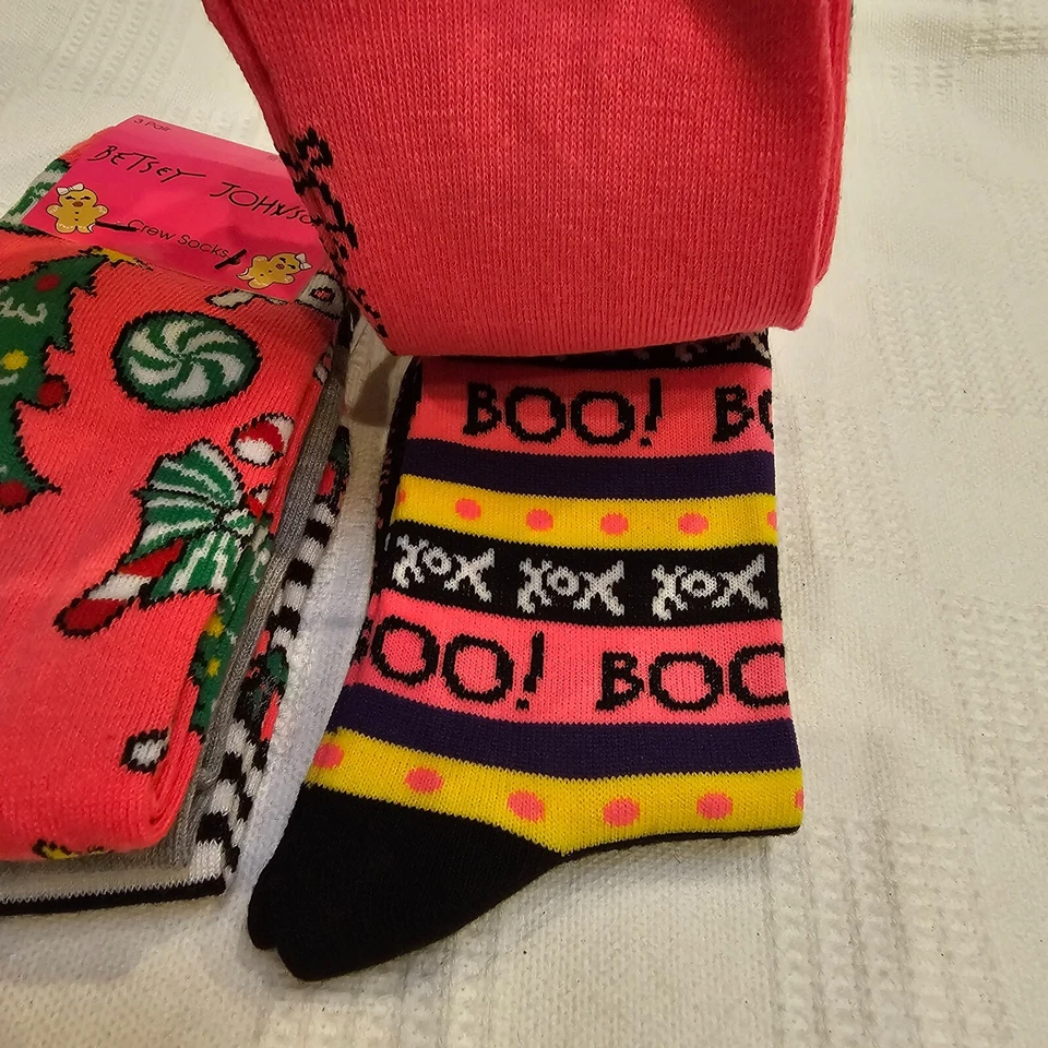 Calcetines Betsey Johnson Holiday Crew 6 pares - Navidad Halloween para mujer talla 5-10 Foto 4 de 4