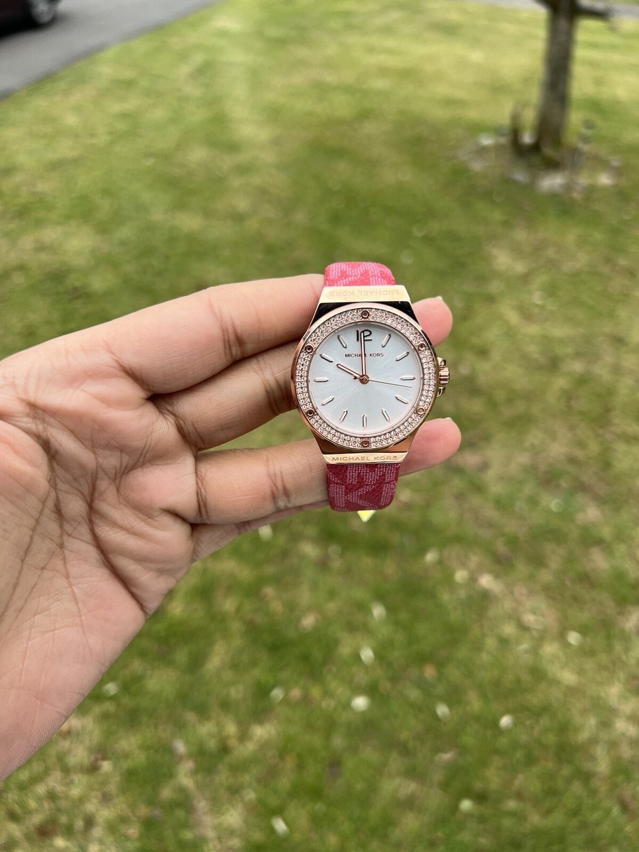 MICHAEL KORS Pavé Rose Gold-Tone Watch NEW Michael Kors Lennox Pave Glitz Pink Crystal Rose Gold