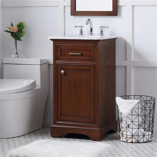 Elegant Decor Americana 19" Single Marble Top Bathroom Vanity in Teak - Picture 2 of 18