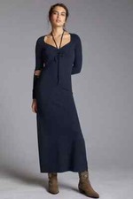 Anthropologie Tie-Front Midi Dress size S new black color cotton blend