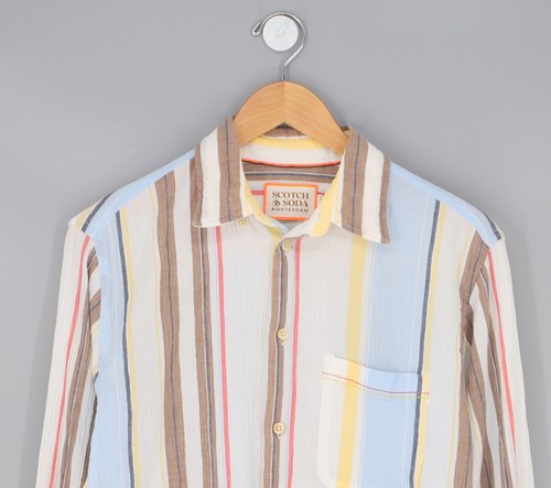 Camisa SCOTCH & SODA Para Hombre Voile Arrugado Rayas Abotonada Multicolor Talla S - Imagen 3 de 9