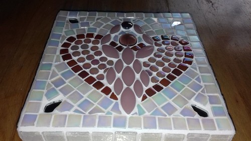 Handmade iridescent Pink Angel, original mosaic wall hanging 6.5 inch x 5 inch - Picture 9 of 11