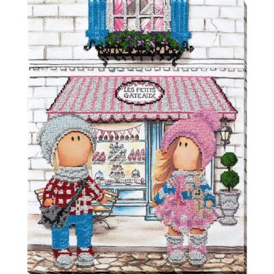 Abris Art Perlenstich Set ''Treffen im Café'', bedruckt, 37,5x30cm