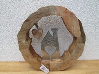 Aufsteller Haus Aus Metall Im Mangoholz Kreis Silber, Braun (B/H/T) 27X27X4Cm