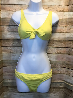 Kona Sol Tie Front Med Coverage Hipster 2 Piece Bikini Swim Yellow Womens sz S
