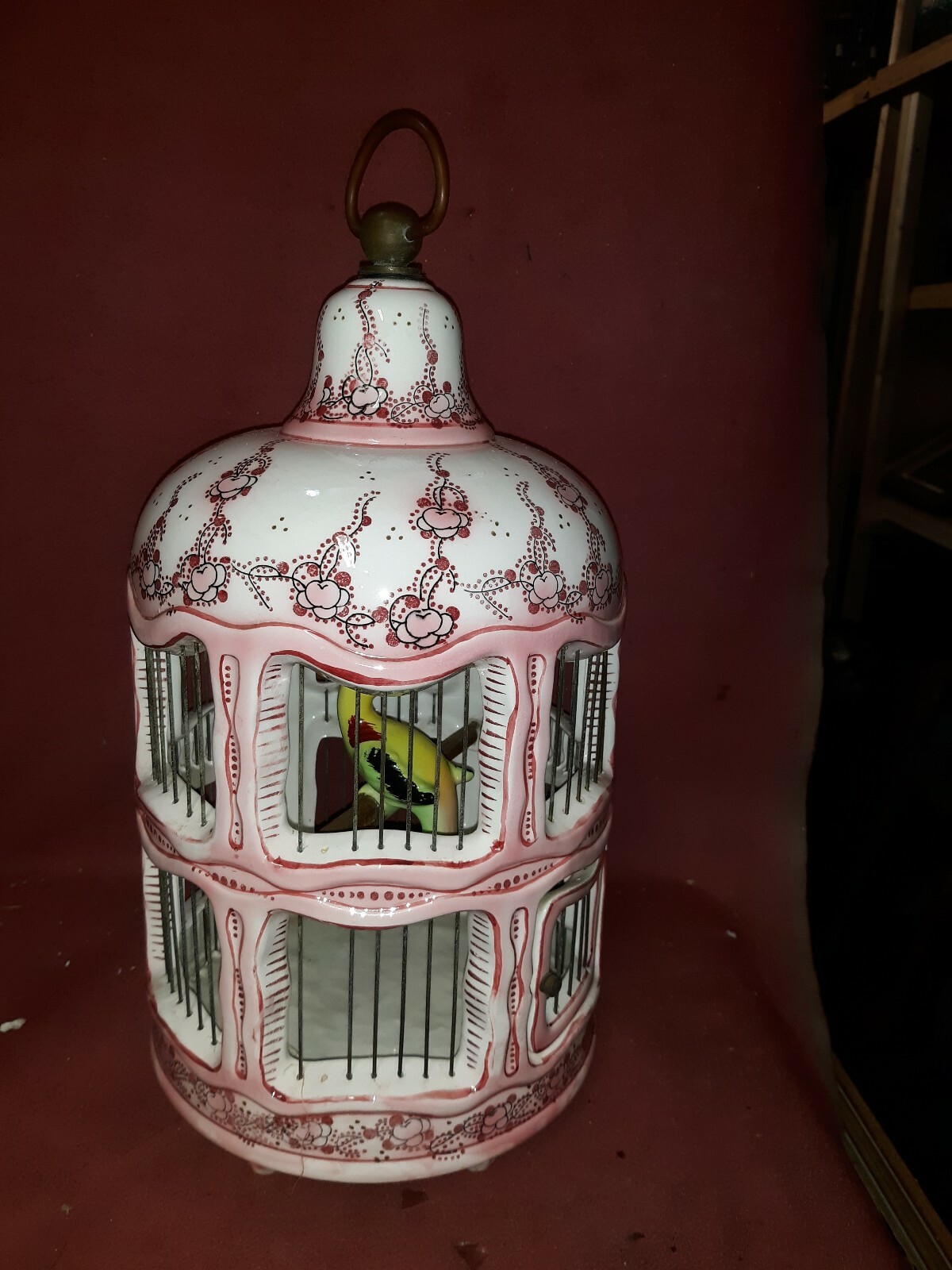 Old or Antique Italian Ceramic Bird Cage in Pink eBay