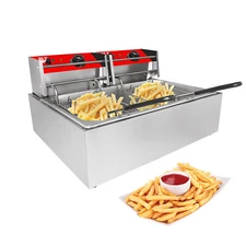 Double Deep Fryer | 2-Basket Fryer for Commercial Use | Stainless Steel | 12L