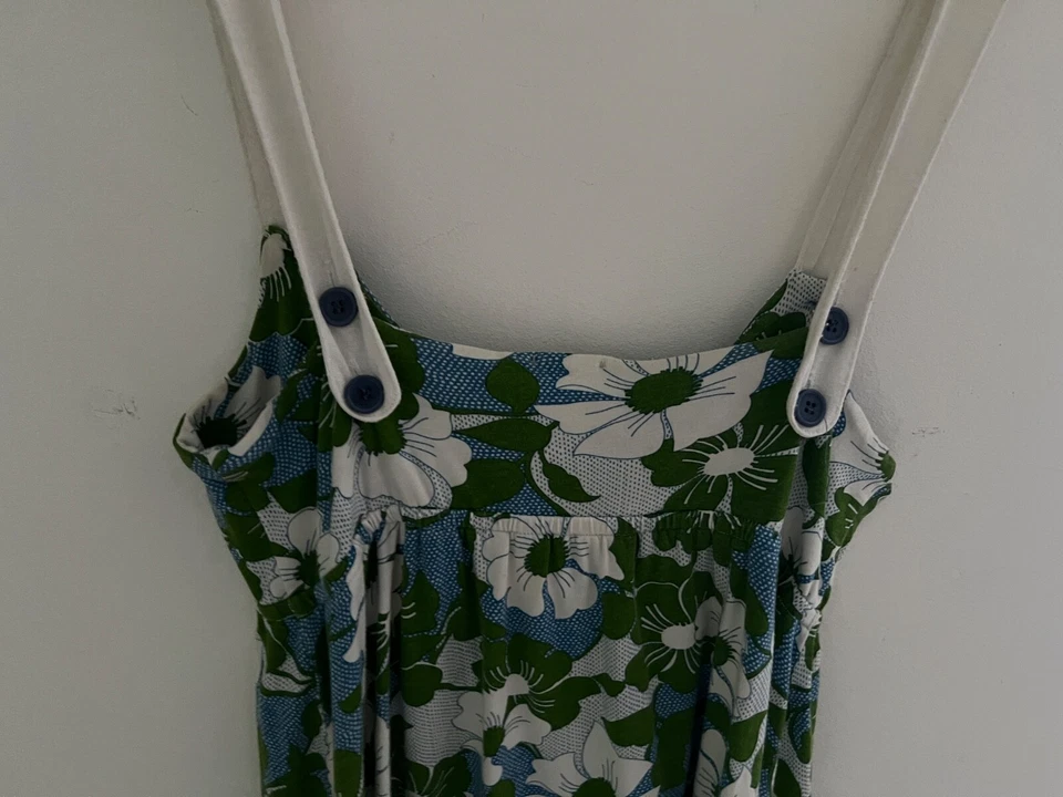 Vestido skatista de algodão Ella Moss, tamanho S floral verde raspado bolsos com corte frontal profundo - Imagem 3 de 4