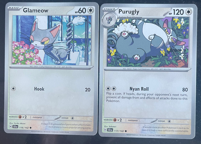 Stellar Crown - Glameow  116/142 + Purugly - 117/142 - Evolution Set - NM/M