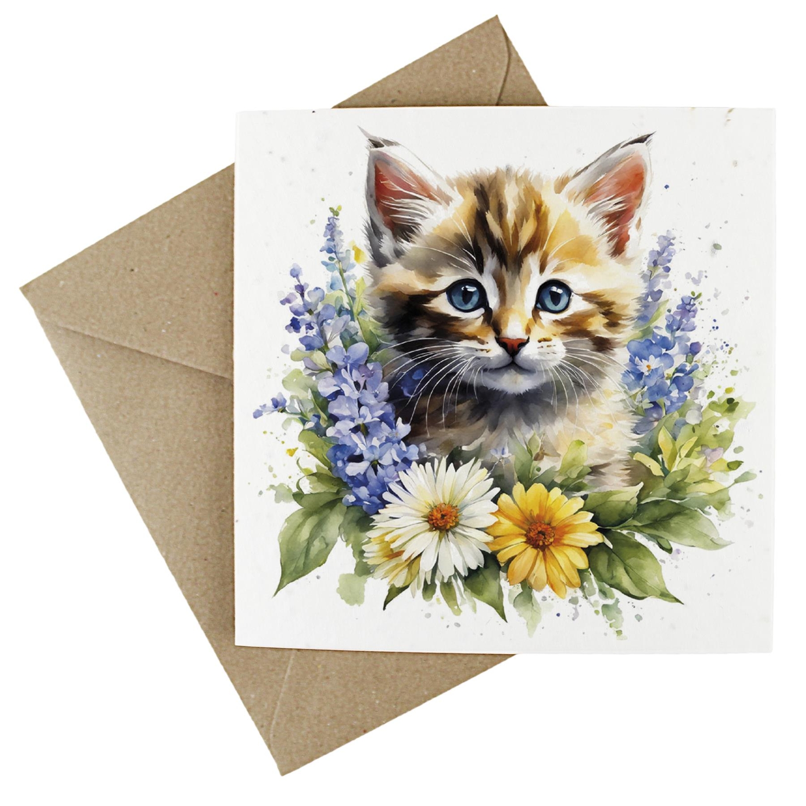 Wildflower Plantable Eco-Friendly Pets Greetings Card - Floral Kitten Art Card