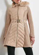 Karen Millen Quilted Faux Fur Trimmed Hood Coat Bnwt