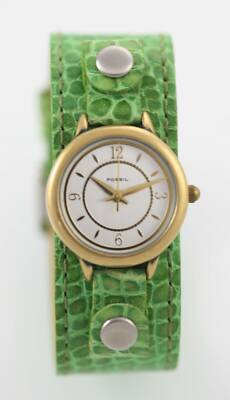 Fossil Women\'s Rectangular Silver Tone Quartz Watch Lime Green Leather Strap Fossil Watch Womens Lime Green Leather Stainless Silver Gold  main image 4