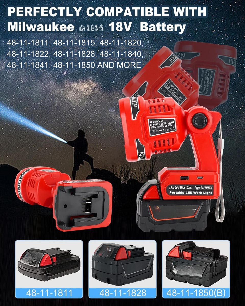 1120LM Cordless Spotlight Flashlight LED Work Light USB Lamp for Milwaukee 18v 1120LM Cordless Spotlight Flashlight LED Work Light USB Lamp for Milwaukee 18v