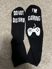 Do Not Disturb I'm Gaming Gamer Socks Gift Funny Novelty Streamer, Black Sz 6-12