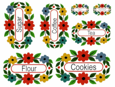 Vintage Image Retro Flowers Kitchen Spice Canister Pantry Labels Decals KI338