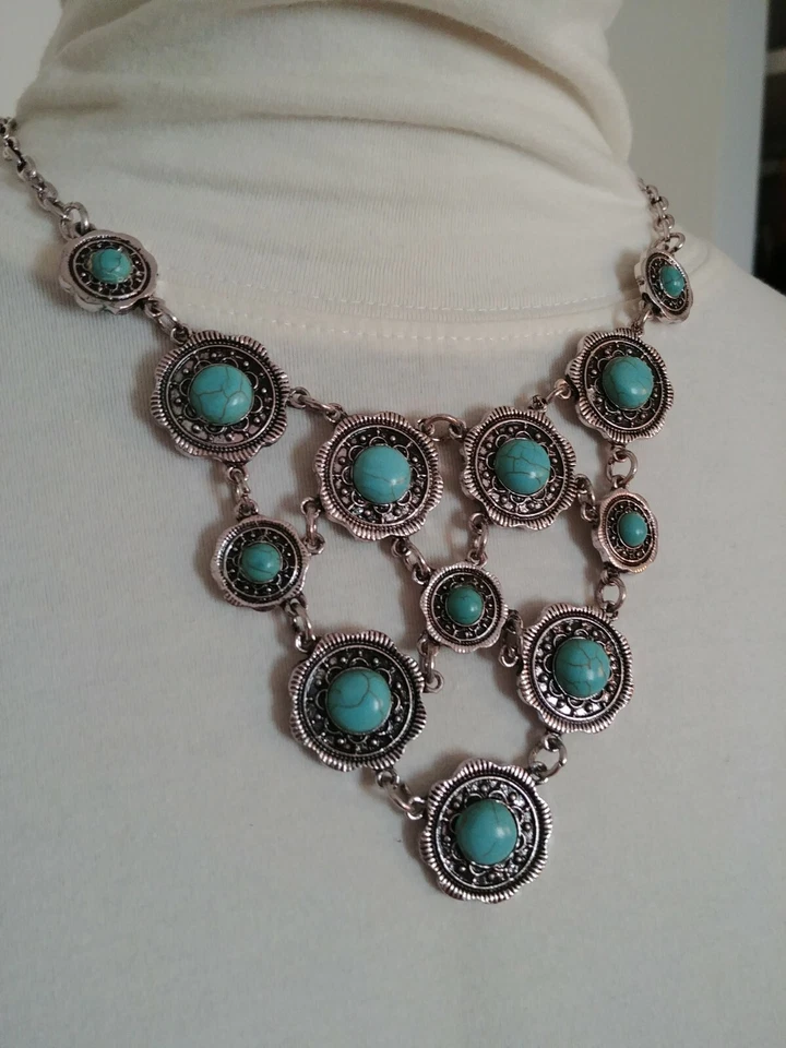 Nuevo Conjunto de Moda Collar y Pendiente Cuentas Turquesa Natural Joya Piedras Preciosas  Foto 4 de 4