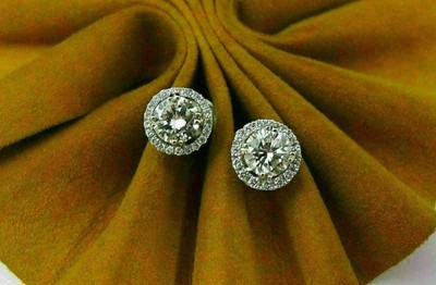 1.50 Ct Round Cut Moissanite Halo Wedding Stud Earrings Gift 925 Sterling